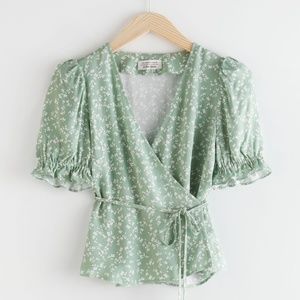 & Other Stories Puff Sleeve Wrap Blouse Sz 0